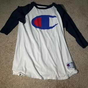 Champion Navy and White baseball Shirt